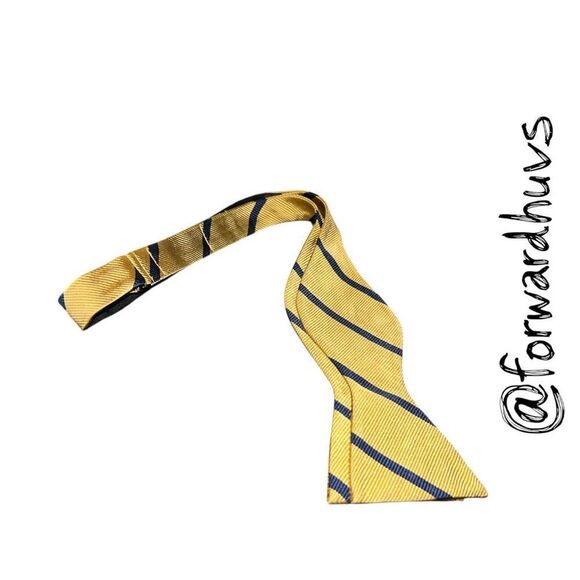 Ralph Lauren Self-Tie Bow Tie – Yellow with Blue Stripe Pattern – 100% Silk - Picture 4 of 7